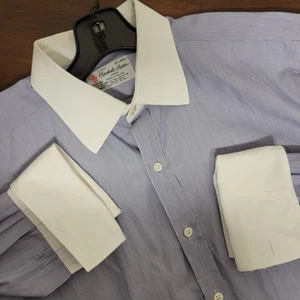 Turnbull & Asser Button Up Shirt Mens 17.5 Blue Stripe Long Sleeve French Cuffs - Picture 1 of 10