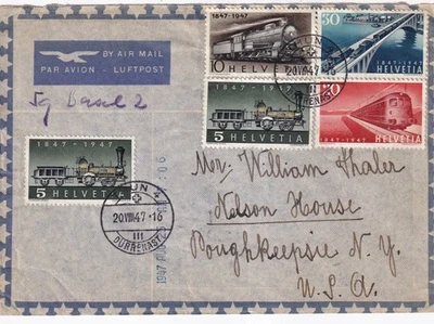 Switzerland Train 1947 Airmail Cover - Image 1 of 2