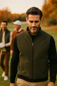 Gilet golf vintage collezione Bobby Jones lana oliva full zip tasche uomo taglia XL - Foto 1 di 13
