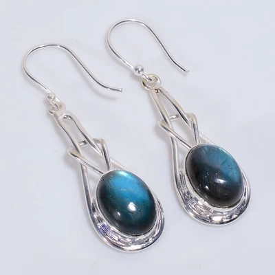 Labradorite Gemstone Ethnic Handmade 925 Sterling Silver Earrings 2" d956 - Image 1 of 4