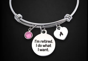 Personalized I'm Retired I do What I Want Charm Bracelet, Funny Retirement Gift - Picture 1 of 6