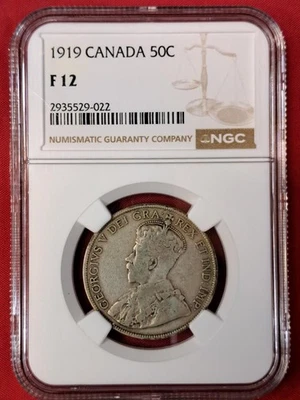 1919 Canada 50 Cents – NGC F12 – George V Certified Silver  (15.4) - Image 1 of 2