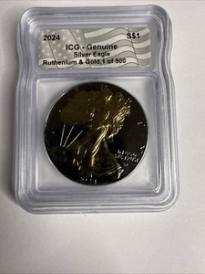 2024 American Silver Eagle Gem ICG Ruthenium & Gold 1 of 500  * A23 - Picture 1 of 4