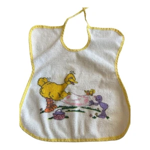 Vtg Sesame Street Bib Big Bird And Grover White And Yellow Tie Bib Muppets - Picture 1 of 4