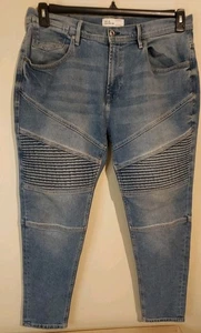 Pantalones de mezclilla para hombre Zara 36 X 27 azul ajustados moto motociclista mezclilla acanalada - Imagen 1 de 13