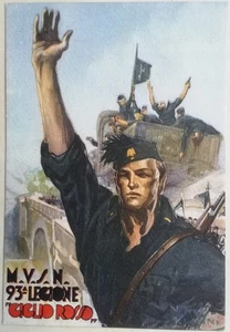 CARTOLINA 93 LEGIONE GIGLIO ROSSO MVSN MILIZIA VOLONTARIA CCNN CAMICIE NERE M3 - Foto 1 di 2