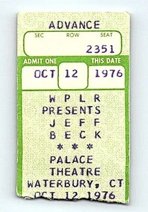 Jeff Beck Konzertkarte Stub 12. Oktober 1976 Waterbury Connecticut - Bild 1 von 7