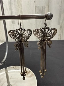 Vintage Sterling Silber 925 Ohrringe Schmetterling Hänger Tropfen baumelnde Perlen - Bild 1 von 5