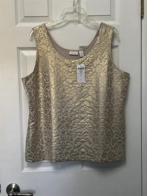 Camiseta sin mangas Chico's talla 3 XL 16-18 lámina dorada pergaminos microfibra contemporánea nueva con etiquetas Foto 1 de 4