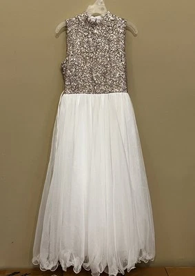 Speechless Kids 7 Gold White Princess Party Dress Flower Girl Wedding Ball Gown - Image 1 of 4