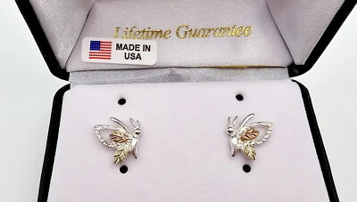 Black Hills Gold Small Sterling Silver Butterfly Earrings FAST SHIPPING - Image 1 of 3