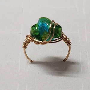 Anello in pietra avvolto in vetro di rame di Murano taglia 7 gioielli rustici fatti a mano - Foto 1 di 5