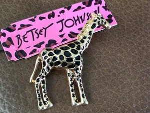 Betsey Johnson Necklace NWT Brooch/Pin Giraffe Gold Colored Black Enamel - Picture 1 of 3