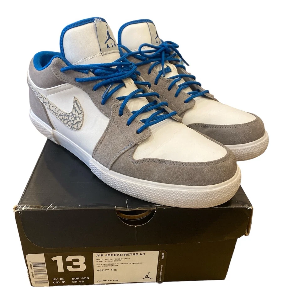 1304) Nike Air Jordan Retro 1 V.1 481177-106 Azul Militar/Gris Para Hombre Talla 13” Foto 1 de 4