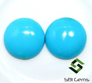 Certified Natural Turquoise Sleeping Beauty Round Cabochon Pair 16 mm Gemstone - Foto 1 di 7