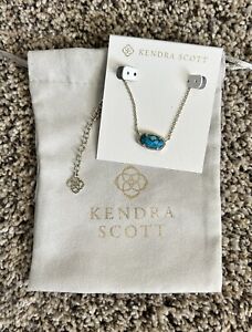 Authentic KENDRA SCOTT Elisa Gold Brass Veined Turquoise Necklace w/Dust Bag