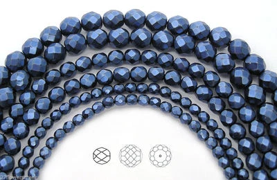 Czech Glass Fire Polished Beads in Blue Carmen Metallic Pearl, Faceted Pearls - Image 1 of 4