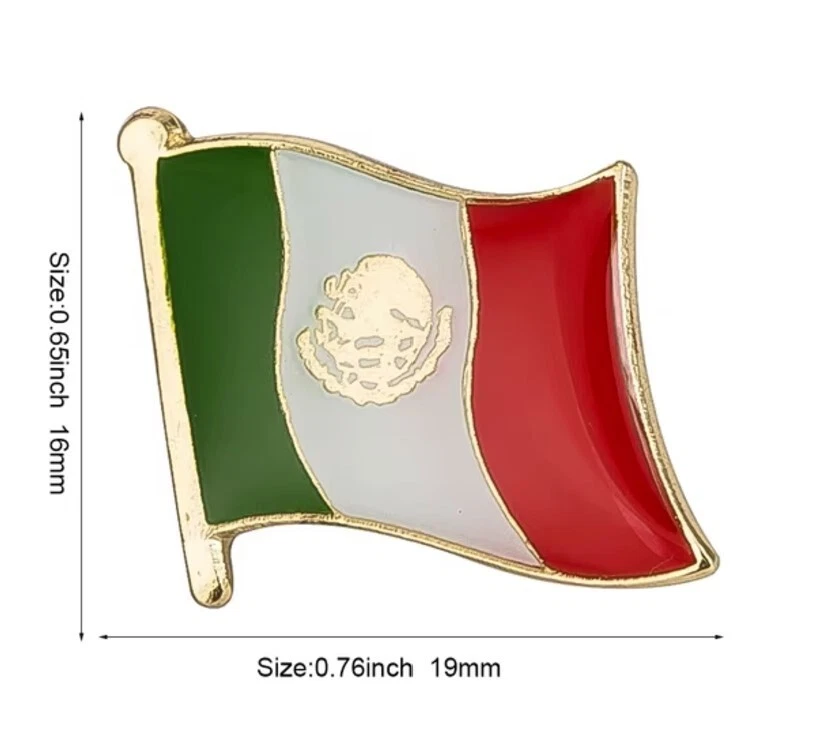 Enamel Gold Colored Mexico Flag Lapel Pin Foto 1 de 1