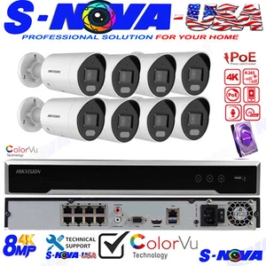 HIKVISION 8CH 4K NVR SECURITY IP CAMERA SYSTEM CCTV 4MP BULLET COLORVU W/ AUDIO - Picture 1 of 15