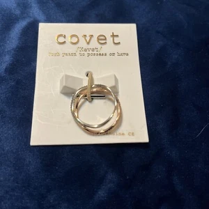 Covet Nordstrom Women's 2 Piece CZ Rings Brass Premium 14K Gold Plated Size 8 - Picture 1 of 12