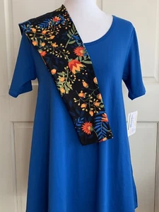 LuLaRoe Outfit Perfect T Small Royal Blue & OS Leggings Black Flowers Tulpen - Bild 1 von 5