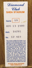New York Mets 8-13-1989 Shea Stadium Diamond Club Ticket Stub