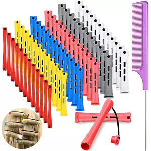 72 Hair Perm Rods Set, 6 Sizes Plastic Curling Rollers with Pintail Comb - Picture 1 of 12