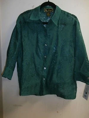 Mirasol Semi Sheer BURNOUT Button down Blouse GREEN NWT LARGE Foto 1 de 2