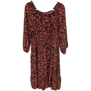 NWT Knox Rose Orange Leopard Cheetah Animal Print Smocked Dress sz XL - Picture 1 of 8