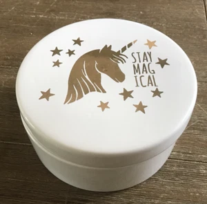 Stay Magical Gold Unicorn on White Ceramic Round Trinket - Jewel Box 7" x 3.5" - Picture 1 of 4