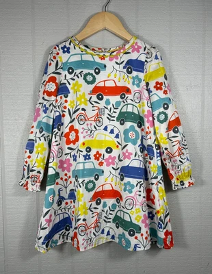 迷你 Boden A 字长袖连衣裙女孩尺寸 5-6Y 116 厘米花卉汽车印花全新无标签 — 第 1/4 张图片