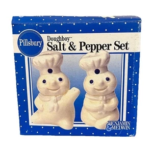 Pillsbury Doughboy Salt Pepper Shaker Poppin Fresh Ceramic 4” Set New Vintage - Picture 1 of 4