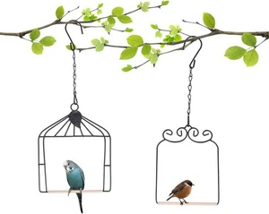 2PK Metal Frame Hummingbird Swings and Perches with Wooden Dowel Black  - Picture 1 of 8