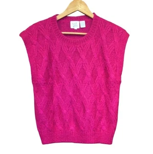Chaleco Suéter Tejido DeVille Para Mujer Rosa Mezcla Mohair Cable Talla M Preppy - Imagen 1 de 7