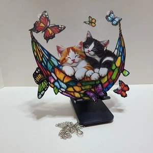 Multi-Color Acrylic Kittens and Butterflies Suncatcher 7.5"w X 7.5"h Inches. - Picture 1 of 8