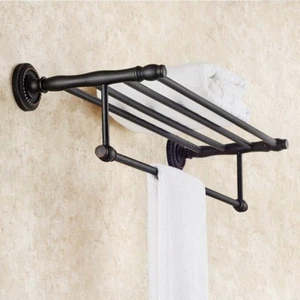 Oil Rubbed Bronze Bathroom Towel Shelf Rail Holder Hanger Storage Rack ZD654 - Picture 1 of 8