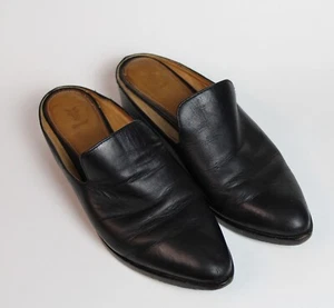 Frye Ray Black Leather Mules 1.5" Block Heel Pointed Toe Slip-On Size 7M VGUC - Picture 1 of 10
