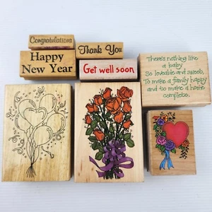 Lote de 8 estampillas artesanales montadas en goma estampilla vintage centavo flores de amor negras - Imagen 1 de 6