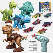 4 Take Apart Dinosaur Toys & 6 Pull Back Dinosaur Cars - Kids STEM Toy Gift Set