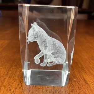 Crystal Glass 3D Laser Cut Paperweight Etched Cat Rectangular Cube 3” - Picture 1 of 6