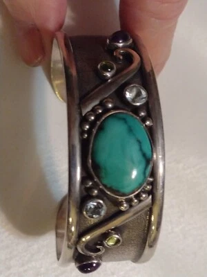 Sterling Silver 925 Turquoise Cuff Bracelet  - Image 1 of 4