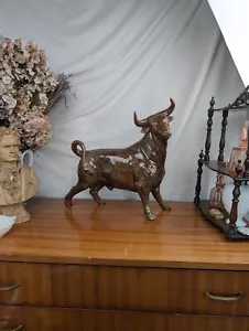 Stier Skulptur Keramik Braun Vintage Steingut Zoomorph Art Deco Stil - Bild 1 von 10