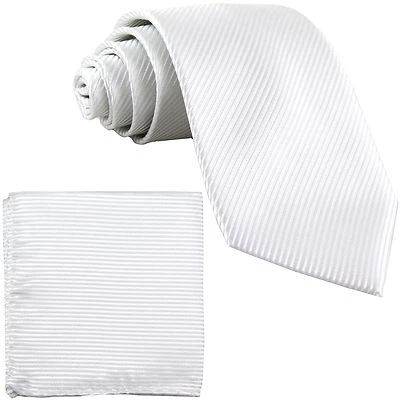 Nuevo conjunto de corbatas y pañuelos formales de poliéster a rayas para hombre blanco graduación boda  Foto 1 de 3