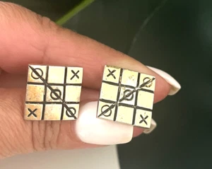 Tic - Tac - Toe Cufflink Cufflinks Front Sterling Silver Gold Tone - Picture 1 of 10