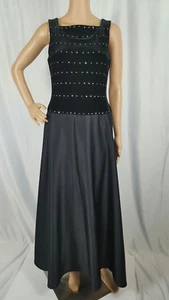 Tadashi 80er Jahre Vintage schwarz Samt Satin Strass langes Ballkleid Abschlussballkleid - Bild 1 von 11