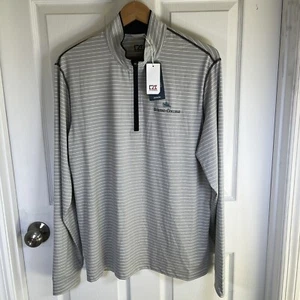 Cutter & Buck Gray Men L Striped Embroidered Long Sleeve Drytec 1/4 Zip Pullover - Picture 1 of 9