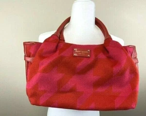 Kate Spade Red Pink Houndstooth Hearthstone Stevie Purse Shoulder Bag Patent Trm - Picture 1 of 9