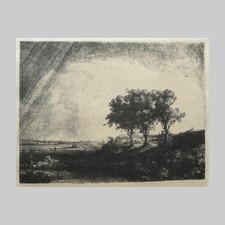 Rembrandt | Black and White Etching | The Three Trees Re-strike