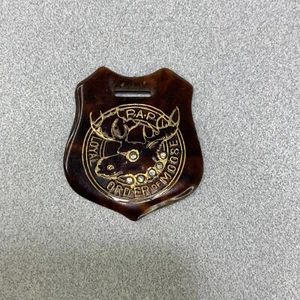 Vintage Loyal Order of the Elch Uhr Anhänger 6 Steine marmorierter Kunststoff 14k Inlay - Bild 1 von 5