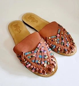 Latigo Hibiscus Natural Brown Leather Woven slip on Slide Sandals Shoes Wms 9M - Picture 1 of 16